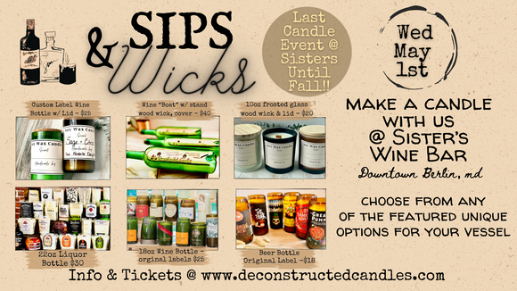 Sips & Wicks - Candle Making Class @ SISTER'S WINE BAR, Berlin Maryland (5/1)