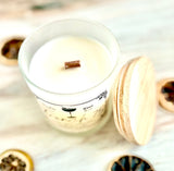 10oz SOY Candle- French 75 Scent - Wood Wick - clear frosted glass with wood lid