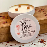 16oz Soy Wax Candle Tin - "Rose All Day” - Rose Wine Scent - triple Wood Wick