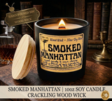 10oz SOY Candle- Smoked Manhattan Scent - Wood Wick - Frosted matte black container with Wood Lid