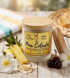 10oz SOY Candle - Pina Colada Scent - Wood Wick - clear frosted glass with wood lid