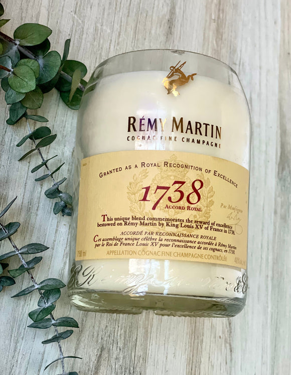 Cognac candle - Remy Martin 1738 bottle - “Sidecar” scent - DECONSTRUCTED CANDLES - soy wax