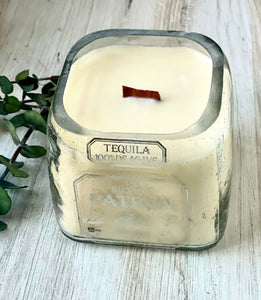 Tequila soy candle - patron bottle -Variety of Margarita Scents, or custom scent - organic soy wax - WOOD WICK