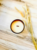 10oz SOY Candle - Amaretto Sour Scent - Wood Wick - amber glass votive with wood lid