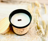 10oz SOY Candle- Apple Bourbon Scent - Wood Wick - Frosted matte black container with wood lid