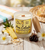 10oz SOY Candle - Pina Colada Scent - Wood Wick - clear frosted glass with wood lid