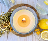 10oz SOY Candle - Lemon Drop Martini Scent - Wood Wick - clear frosted glass with wood lid