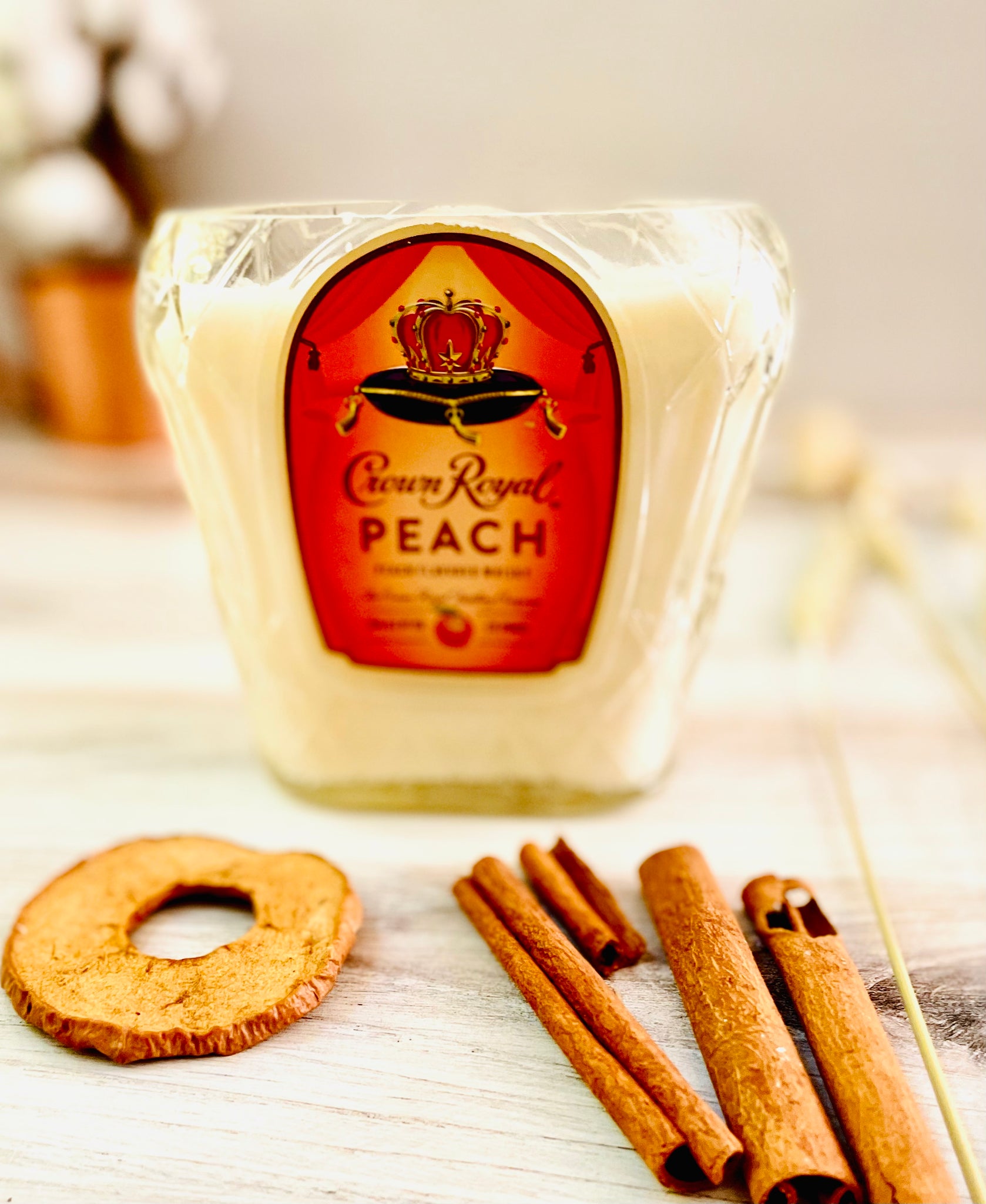 Peach whiskey candle - Crown Peach Bottle - soy wax