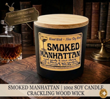 10oz SOY Candle- Smoked Manhattan Scent - Wood Wick - Frosted matte black container with Wood Lid
