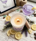 Lavender Gin 10oz SOY Candle - Wood Wick - Frosted clear glass container with wood lid