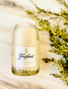 Prosecco wine bottle candle-  Freixenet Prosecco bottle - Prosecco Scented - Organic Soy Wax - Hemp Wick