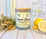10oz SOY Candle - Lemon Drop Martini Scent - Wood Wick - clear frosted glass with wood lid