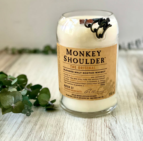 Scotch candle - monkey shoulder bottle - SMOKED SCOTCH SCENT - Organic soy wax - wooden wave wick