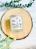 10oz SOY Candle - Pina Colada Scent - Wood Wick - clear frosted glass with wood lid