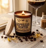 Espresso Martini 10oz SOY Candle - Wood Wick - Frosted matte black container with wood lid