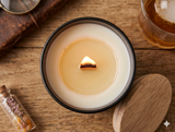 10oz SOY Candle - Scotch Scent - Wood Wick - Black Matte Glass Container with wood lid