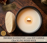 10oz SOY Candle- Smoked Manhattan Scent - Wood Wick - Frosted matte black container with Wood Lid