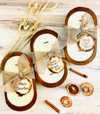 18oz Rustic Brown Wood Dough Bowl Candles - Fall & Whiskey Themed scents - triple wood wicks - soy wax