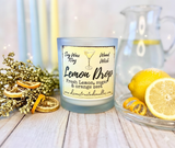 10oz SOY Candle - Lemon Drop Martini Scent - Wood Wick - clear frosted glass with wood lid