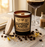 Espresso Martini 10oz SOY Candle - Wood Wick - Frosted matte black container with wood lid