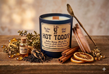 10oz SOY Candle - Hot Toddy Scent - Wood Wick - Black Matte Glass Container with wood lid