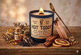 10oz SOY Candle - Hot Toddy Scent - Wood Wick - Black Matte Glass Container with wood lid