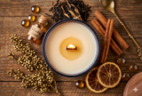 10oz SOY Candle - Hot Toddy Scent - Wood Wick - Black Matte Glass Container with wood lid