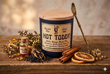 10oz SOY Candle - Hot Toddy Scent - Wood Wick - Black Matte Glass Container with wood lid