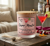 10oz SOY Candle - Cosmopolitan Martini Scent - Wood Wick - clear frosted glass with wood lid