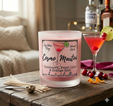10oz SOY Candle - Cosmopolitan Martini Scent - Wood Wick - clear frosted glass with wood lid