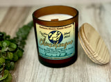 SOY Candle - Chincoteague Scent - EASTERN SHORE SCENT SERIES - Wood Wick - amber frosted glass votive w/ wood lid