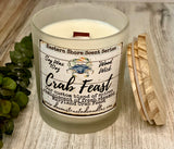 SOY Candle - Crab Feast Scent - EASTERN SHORE SCENT SERIES - Wood Wick - clear frosted glass votive w/ wood lid