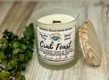 SOY Candle - Crab Feast Scent - EASTERN SHORE SCENT SERIES - Wood Wick - clear frosted glass votive w/ wood lid