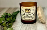 SOY Candle - Smith Island Cake Scent - EASTERN SHORE SCENT SERIES - Wood Wick - amber frosted glass votive w/ wood lid