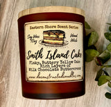 SOY Candle - Smith Island Cake Scent - EASTERN SHORE SCENT SERIES - Wood Wick - amber frosted glass votive w/ wood lid