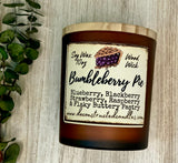 SOY Candle -Bumbleberry Pie Scent - EASTERN SHORE SCENT SERIES - Wood Wick - amber frosted glass votive w/ wood lid