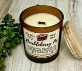 SOY Candle -Bumbleberry Pie Scent - EASTERN SHORE SCENT SERIES - Wood Wick - amber frosted glass votive w/ wood lid