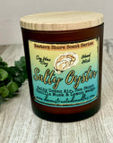 SOY Candle - Salty Oyster Scent - EASTERN SHORE SCENT SERIES - Wood Wick - amber frosted glass votive w/ wood lid