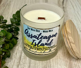 SOY Candle - Assateague Island Scent - EASTERN SHORE SCENT SERIES - Wood Wick - clear frosted glass votive w/ wood lid