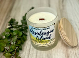 SOY Candle - Assateague Island Scent - EASTERN SHORE SCENT SERIES - Wood Wick - clear frosted glass votive w/ wood lid