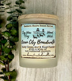 SOY Candle - Ocean City Boardwalk Scent - EASTERN SHORE SCENT SERIES - Wood Wick - clear frosted glass votive w/ wood lid