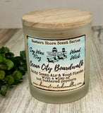 SOY Candle - Ocean City Boardwalk Scent - EASTERN SHORE SCENT SERIES - Wood Wick - clear frosted glass votive w/ wood lid