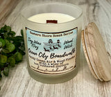 SOY Candle - Ocean City Boardwalk Scent - EASTERN SHORE SCENT SERIES - Wood Wick - clear frosted glass votive w/ wood lid