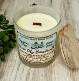 SOY Candle - Ocean City Boardwalk Scent - EASTERN SHORE SCENT SERIES - Wood Wick - clear frosted glass votive w/ wood lid