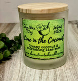 10oz SOY Candle - Lime in the Coconut Scent - Wood Wick - clear frosted glass votive w/ wood lid