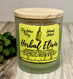 10oz SOY Candle - Herbal Elixer Scent - Wood Wick - clear frosted glass votive w/ wood lid