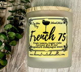 10oz SOY Candle- French 75 Scent - Wood Wick - clear frosted glass with wood lid