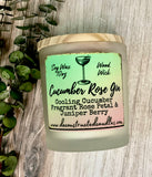 10oz SOY Candle - Cucumber Rose Gin Scent - Wood Wick - clear frosted glass votive w/ wood lid (Copy)