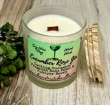 10oz SOY Candle - Cucumber Rose Gin Scent - Wood Wick - clear frosted glass votive w/ wood lid (Copy)