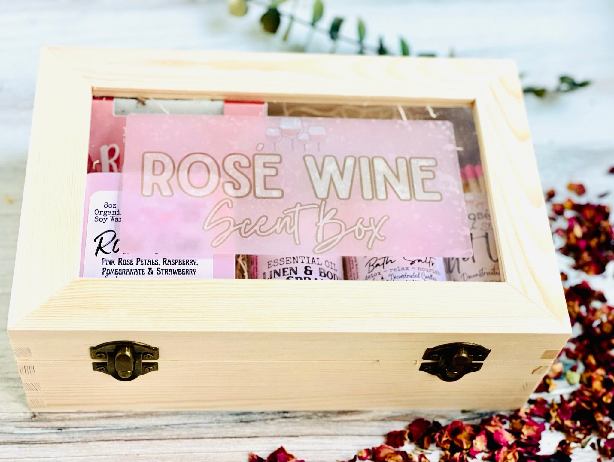 Rose Wine Deluxe Wooden Gift Box - Scent Box - Bath & Beauty gift set –  Deconstructed Candles
